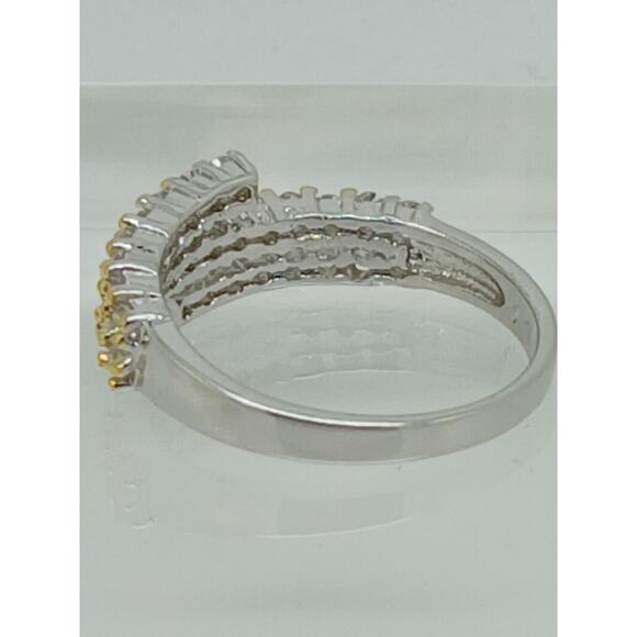 Elegant Vintage 2-Tone White Yellow Gold Plated Cocktail Sim Diamond Ring Size 7 - Picture 4 of 9